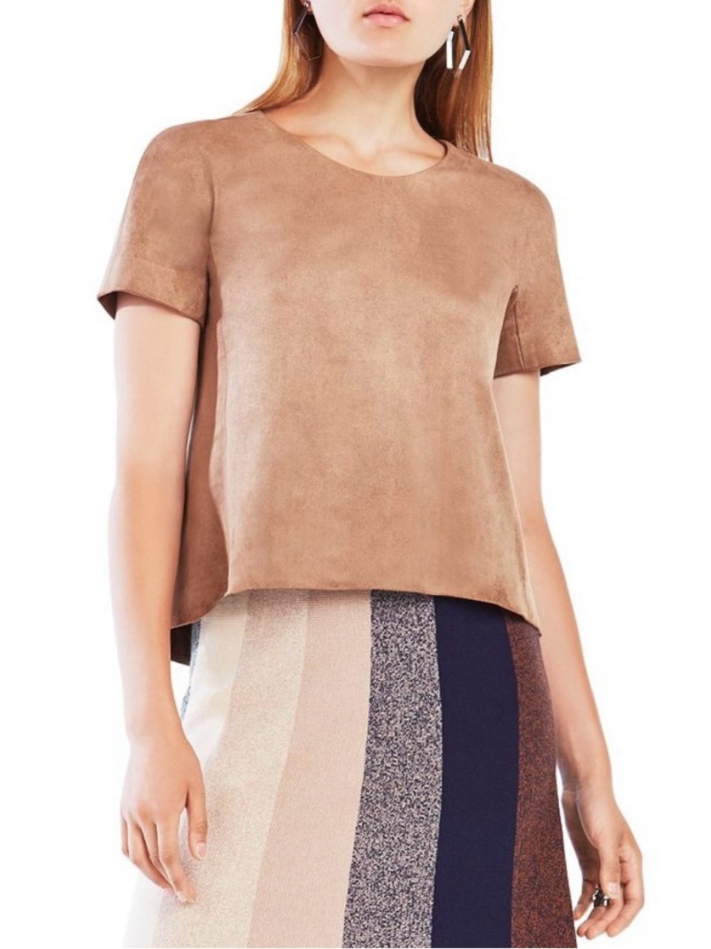 BCBGMAXAZRIA Mariko Faux Suede Top in Blush Pink